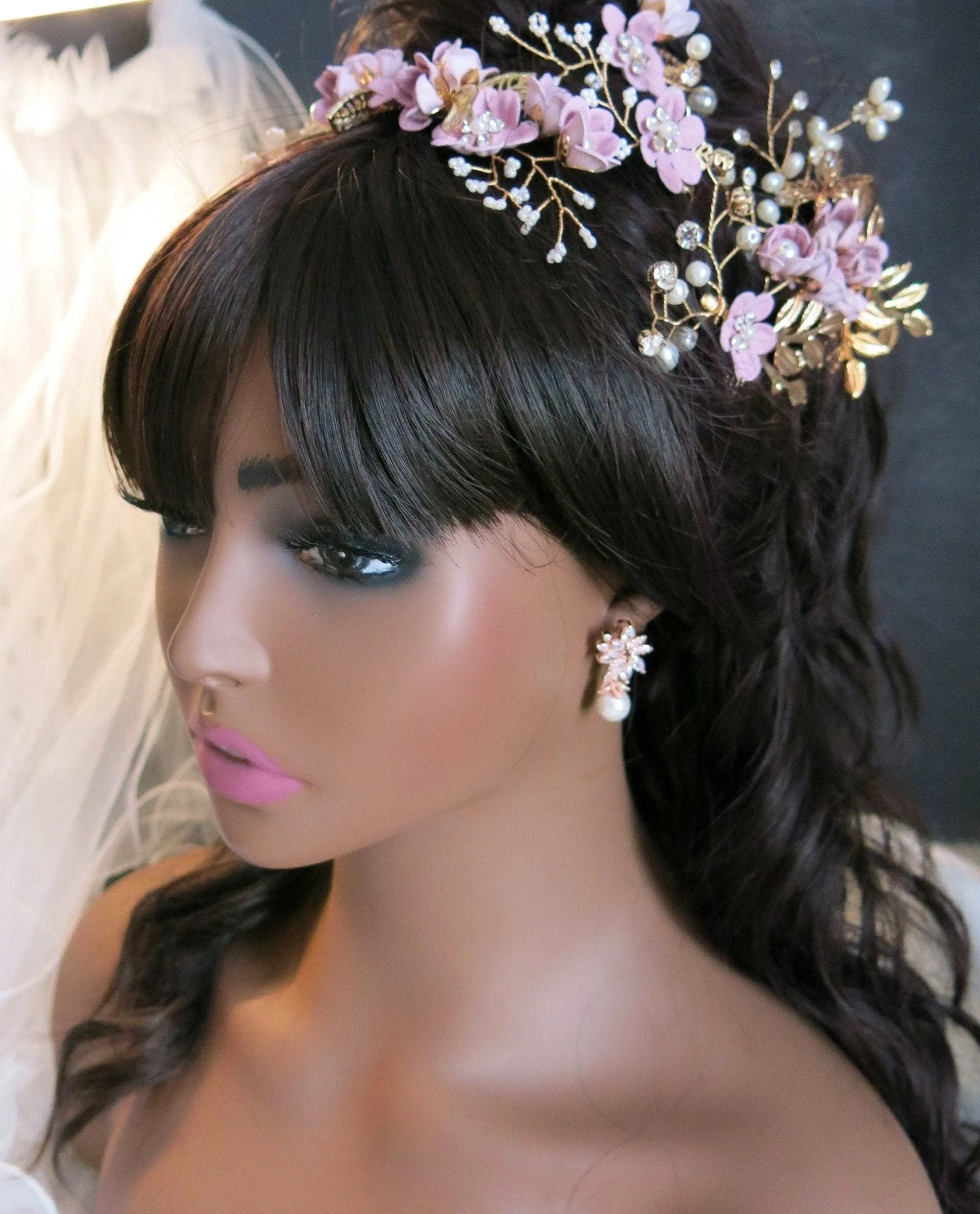 Bridal Lilac Flower 2 PC Hairpin Set, Wedding Velvet Fabric Lavender Hair Pins, Bridesmaid Purple Flower Hairpin Set