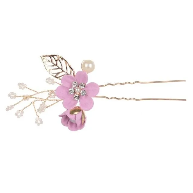 Bridal Lilac Flower 2 PC Hairpin Set, Wedding Velvet Fabric Lavender Hair Pins, Bridesmaid Purple Flower Hairpin Set