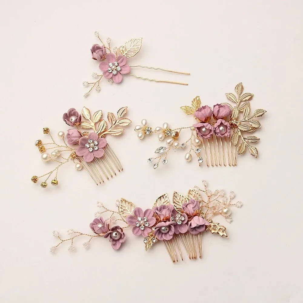 Bridal Lilac Flower 2 PC Hairpin Set, Wedding Velvet Fabric Lavender Hair Pins, Bridesmaid Purple Flower Hairpin Set