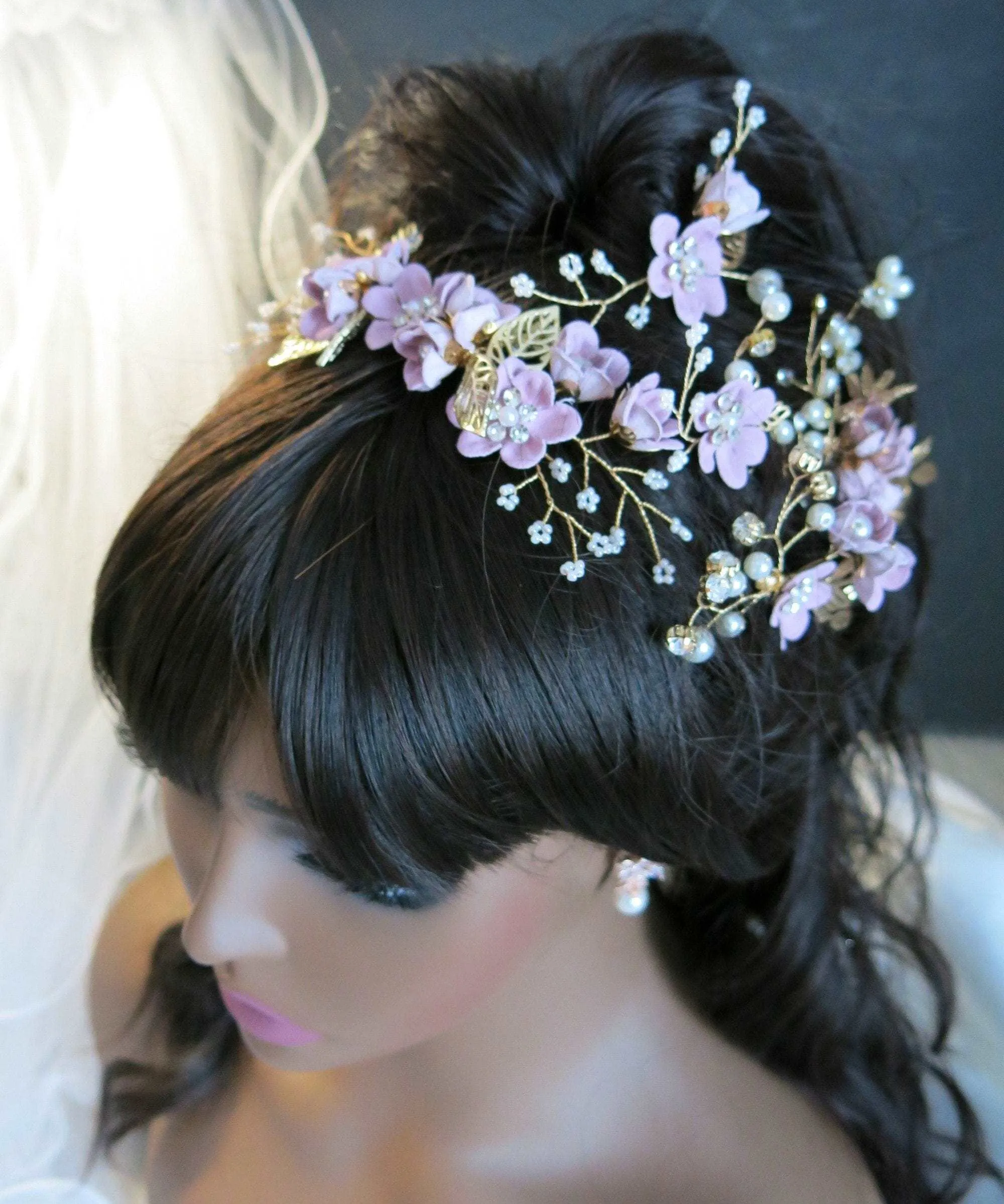 Bridal Lilac Flower 2 PC Hairpin Set, Wedding Velvet Fabric Lavender Hair Pins, Bridesmaid Purple Flower Hairpin Set