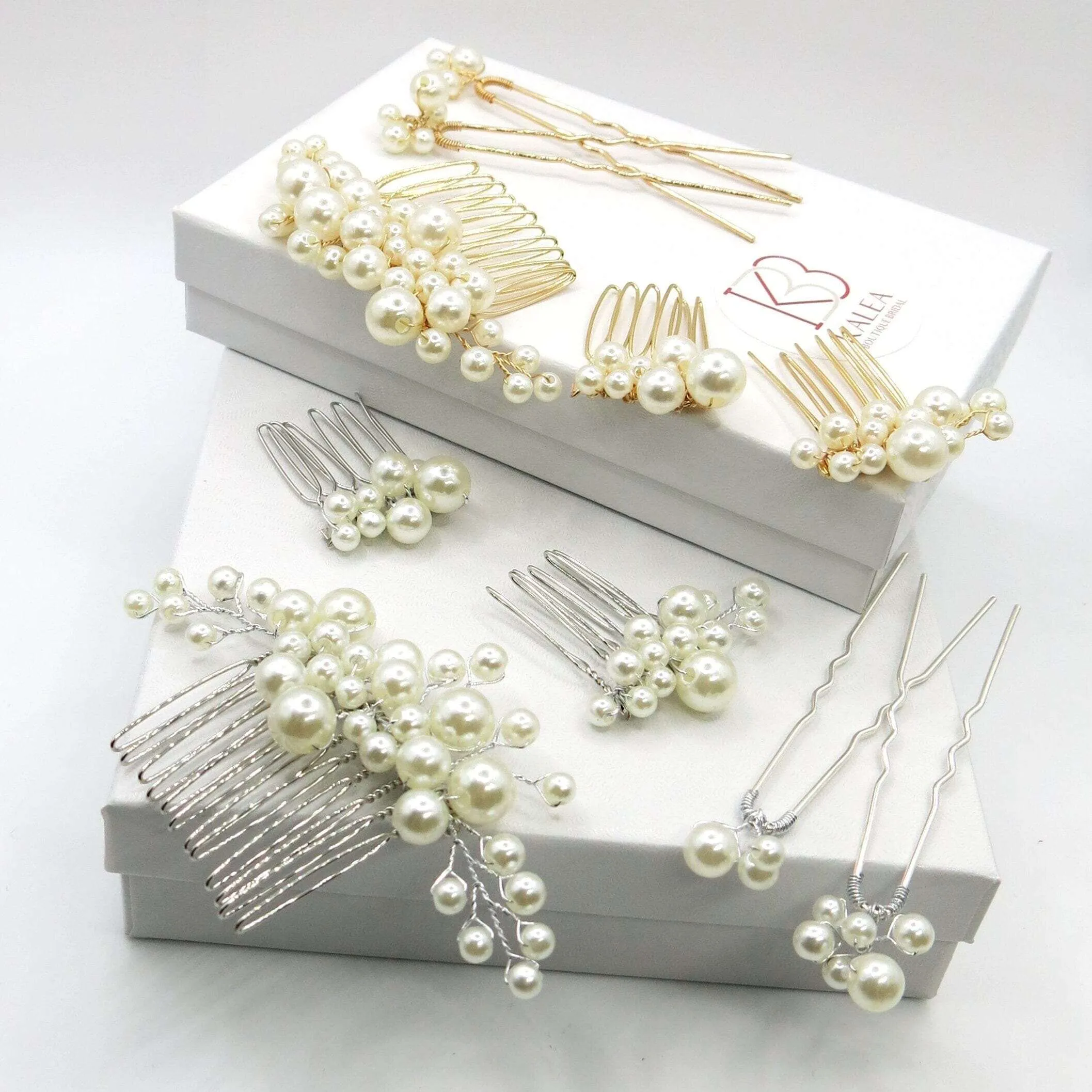Bridal Pearl Cluster Hair Combs, Wedding Pearl Hair Pieces, Pearl Hair Combs and Hair Pin Set, Bridesmaid Pearl Hairpieces