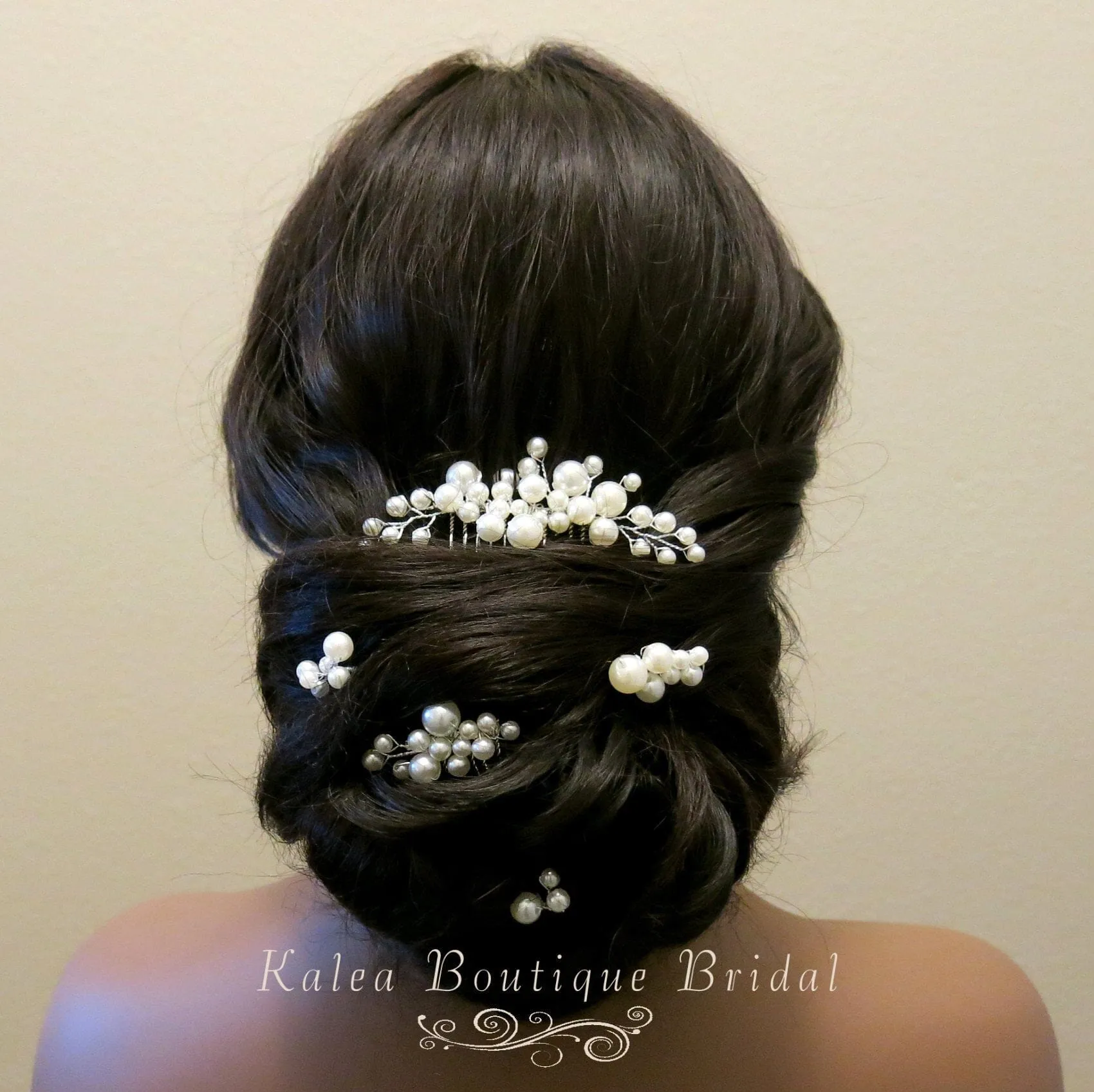 Bridal Pearl Cluster Hair Combs, Wedding Pearl Hair Pieces, Pearl Hair Combs and Hair Pin Set, Bridesmaid Pearl Hairpieces