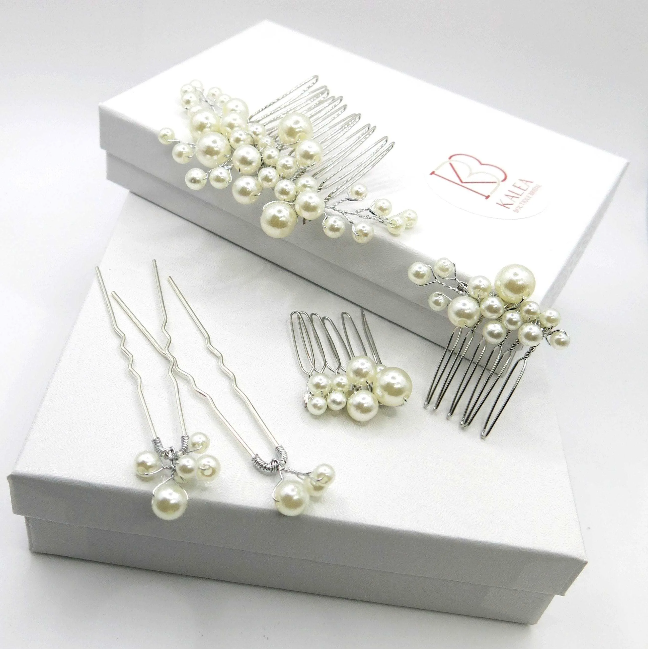 Bridal Pearl Cluster Hair Combs, Wedding Pearl Hair Pieces, Pearl Hair Combs and Hair Pin Set, Bridesmaid Pearl Hairpieces