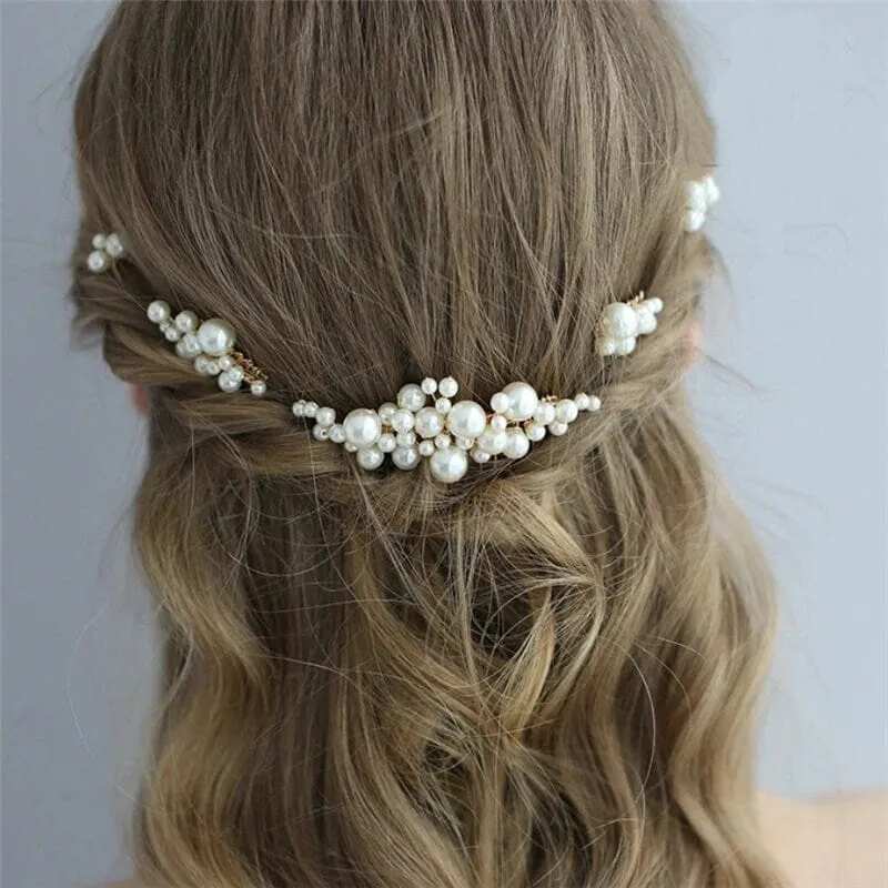 Bridal Pearl Cluster Hair Combs, Wedding Pearl Hair Pieces, Pearl Hair Combs and Hair Pin Set, Bridesmaid Pearl Hairpieces