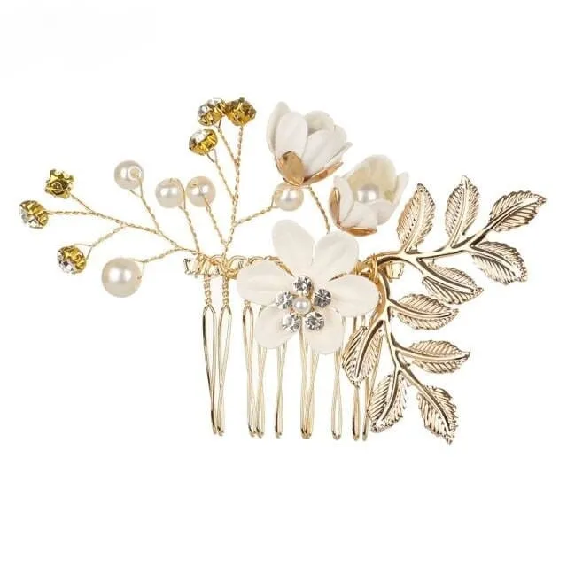 Bridal White Flower 2 PC Hairpin Set, Wedding Fabric Hair Pins, Floral Pearl Wire Hairpiece, Bridesmaid Silk Flower Hairpin 2 PC Set