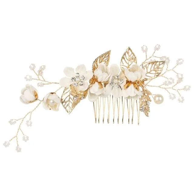 Bridal White Flower 2 PC Hairpin Set, Wedding Fabric Hair Pins, Floral Pearl Wire Hairpiece, Bridesmaid Silk Flower Hairpin 2 PC Set