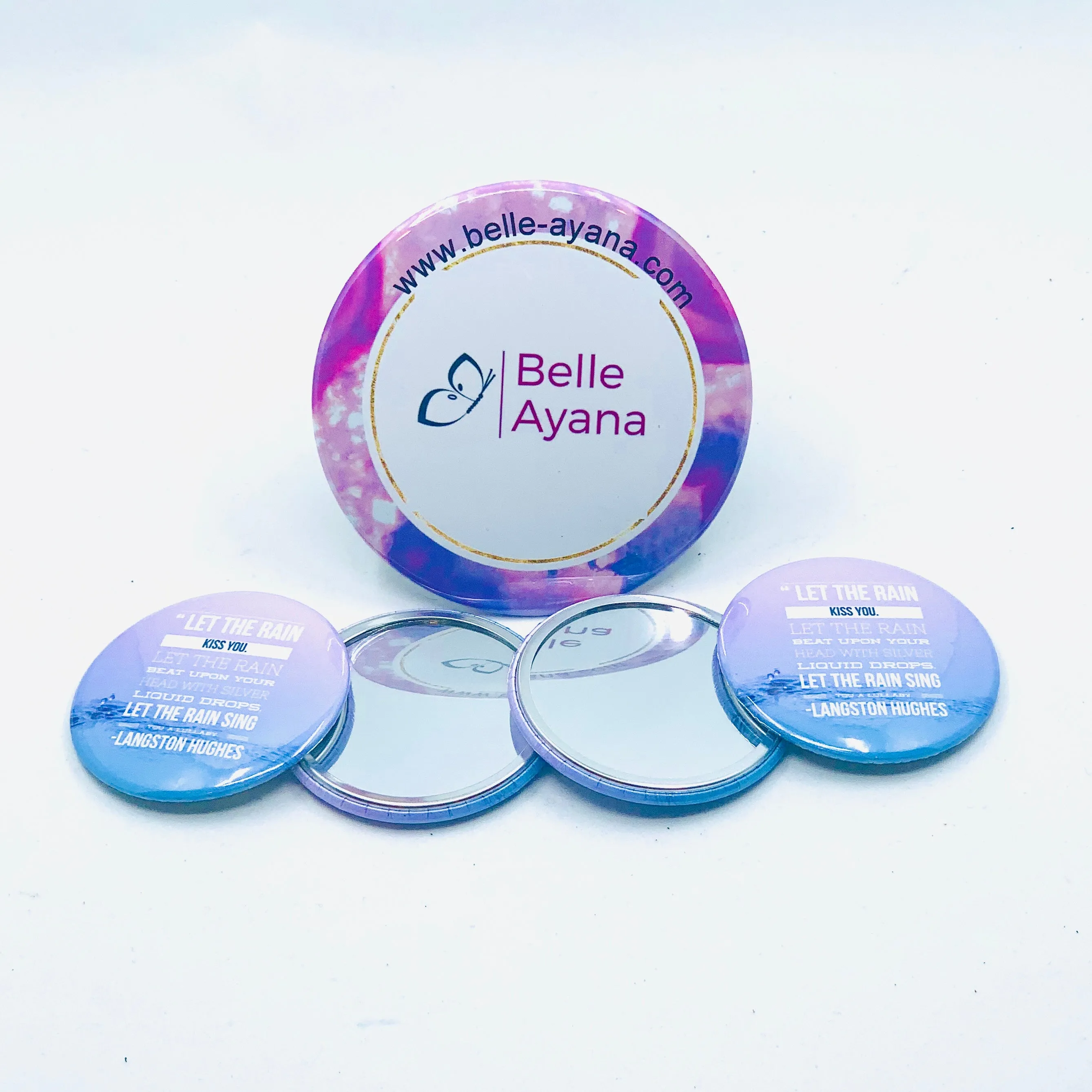 Button Pin Mirror - “Let the Rain Kiss You...