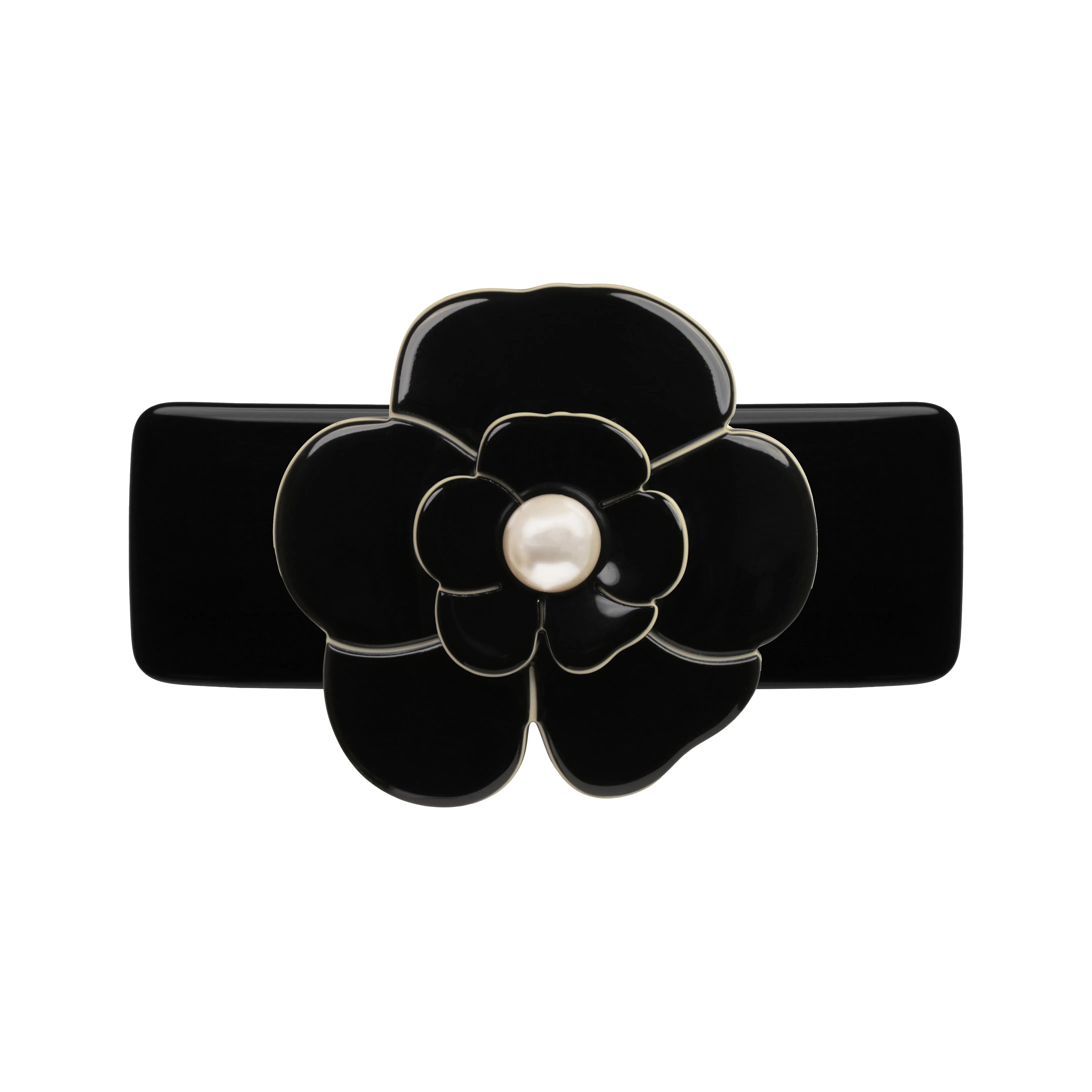 Camellia Pearl Medium Black Hair Clip
