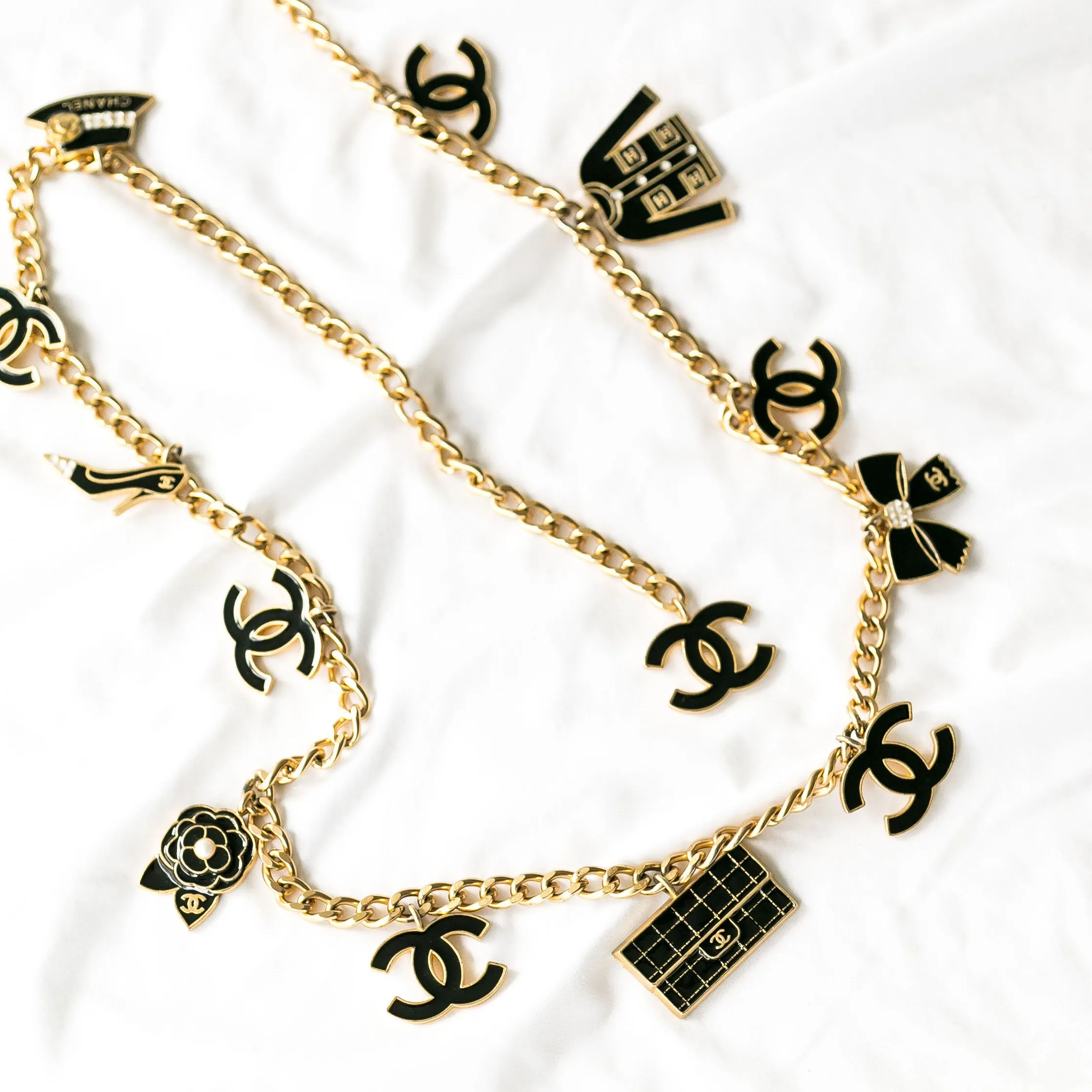 Chanel Vintage Rare Black Enamel Charm Belt