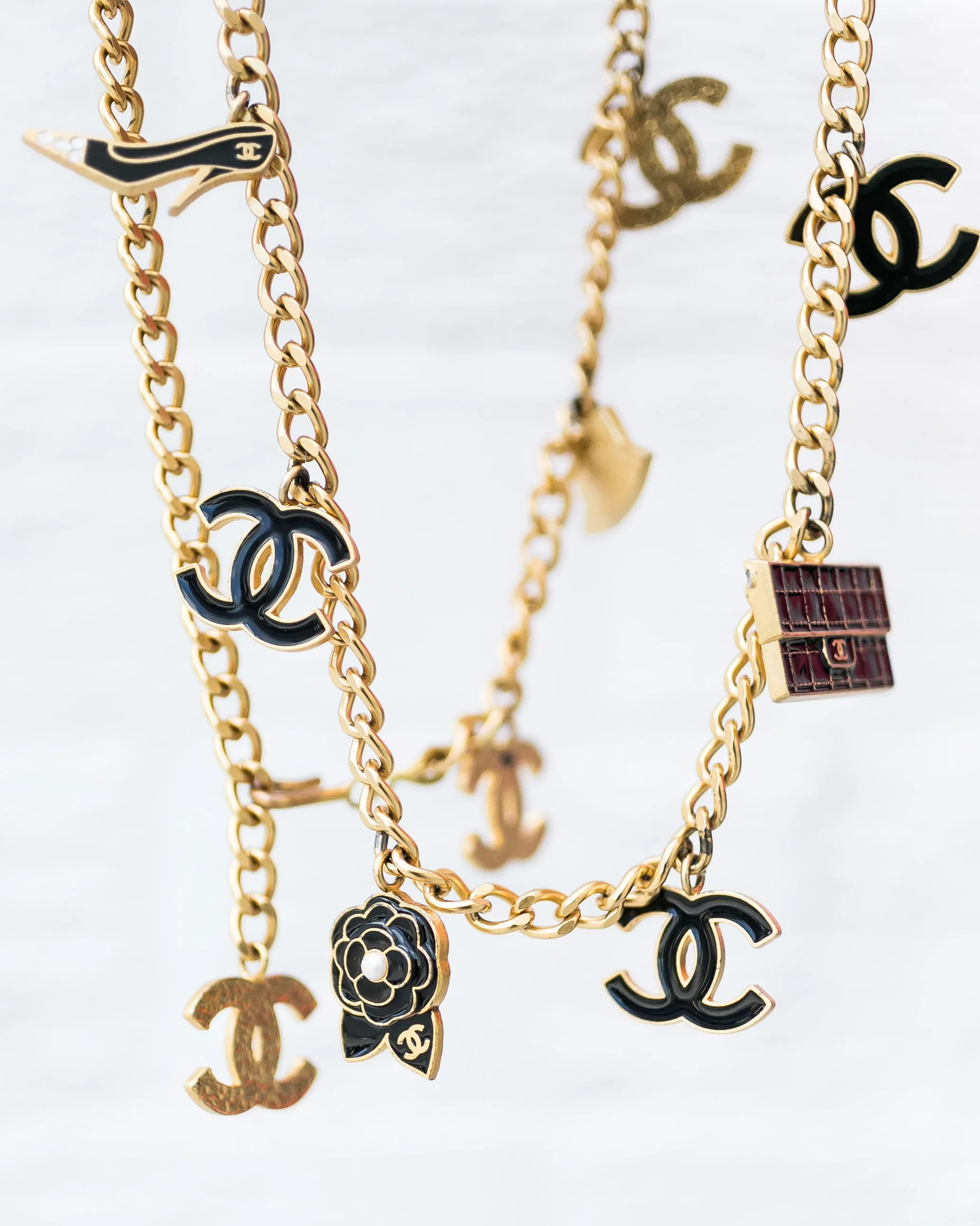 Chanel Vintage Rare Black Enamel Charm Belt