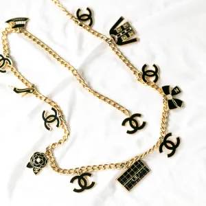 Chanel Vintage Rare Black Enamel Charm Belt