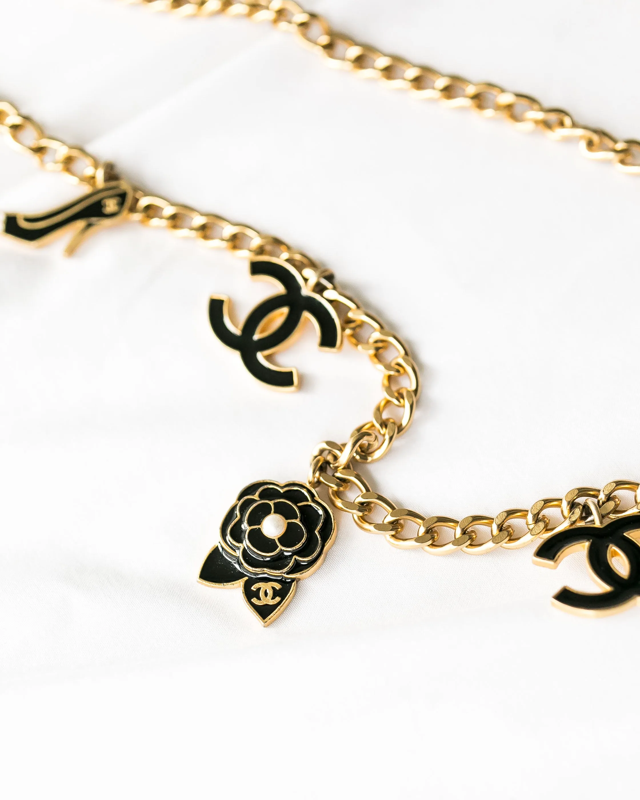 Chanel Vintage Rare Black Enamel Charm Belt