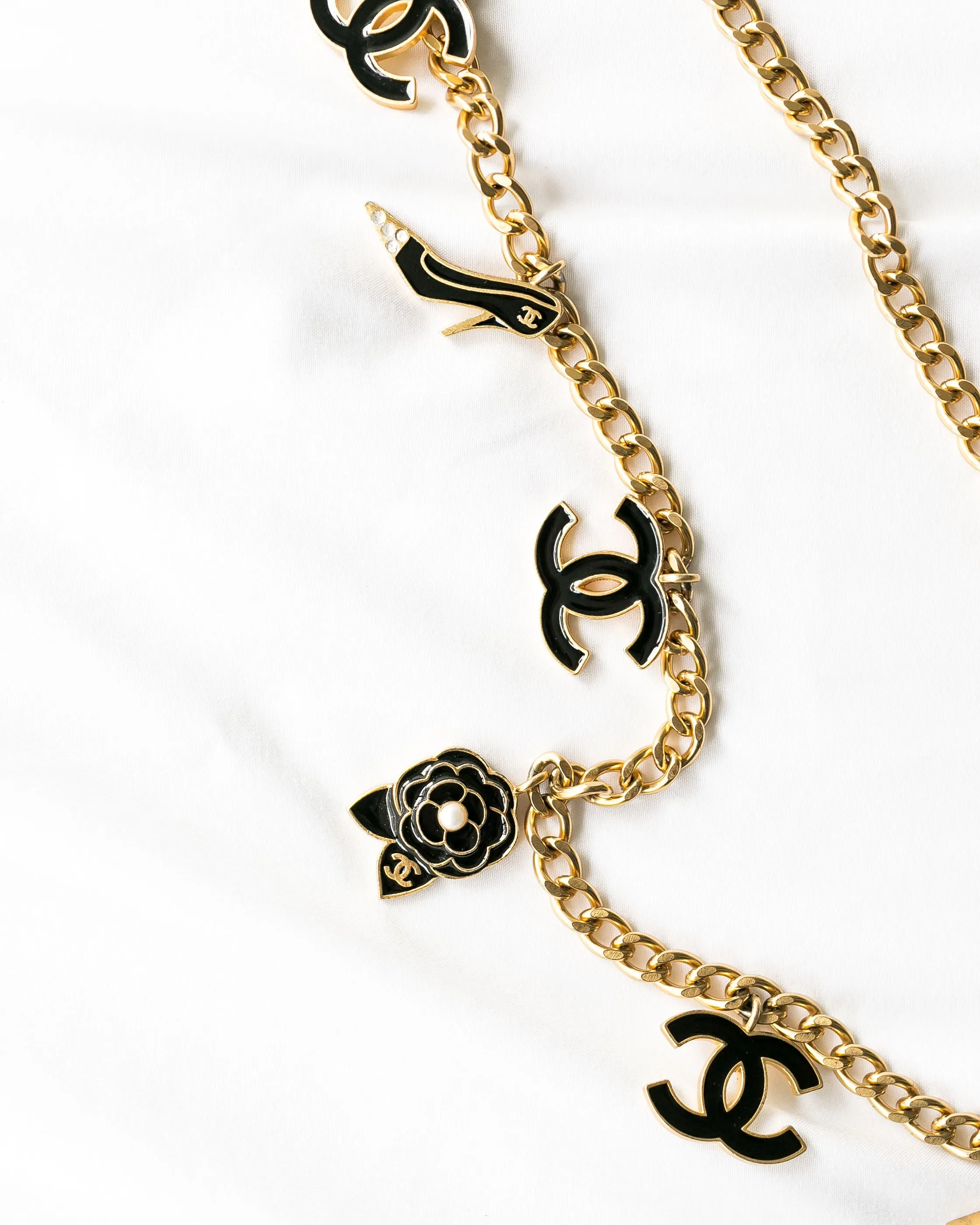 Chanel Vintage Rare Black Enamel Charm Belt