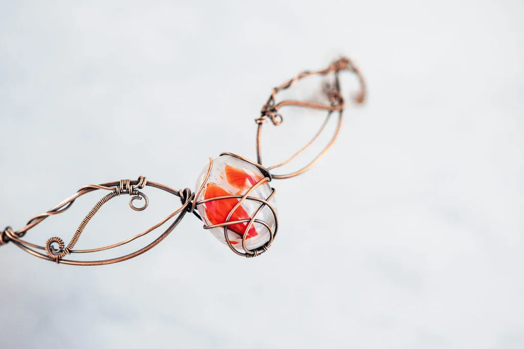 Copper Circlet with Red and White Fused Glass Accent