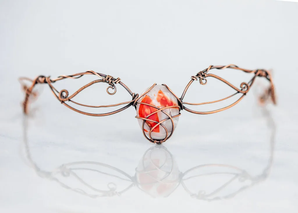 Copper Circlet with Red and White Fused Glass Accent