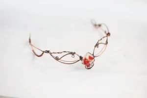 Copper Circlet with Red and White Fused Glass Accent