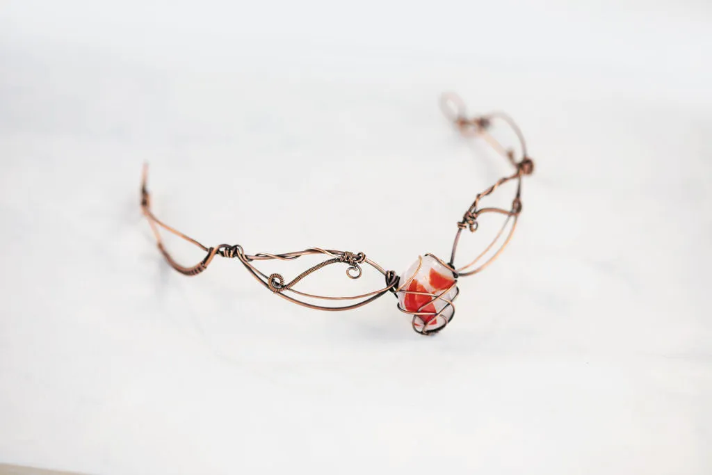 Copper Circlet with Red and White Fused Glass Accent