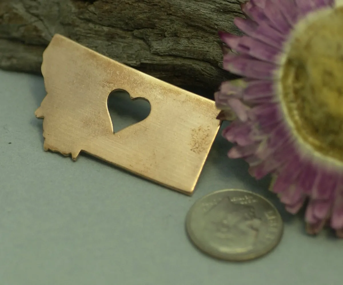 Copper Montana State with Perfect Heart Cute Cutout for Enameling Metalworking Stamping Texturing Soldering, Jewelry Charms