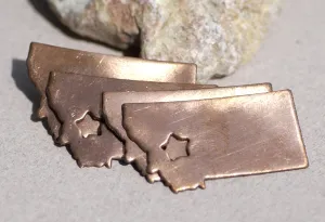 Copper or Brass or Bronze Montana State with Star Chubby Cute Blanks Cutout for Metalworking Stamping Texturing Blank Charm - 4 Pieces