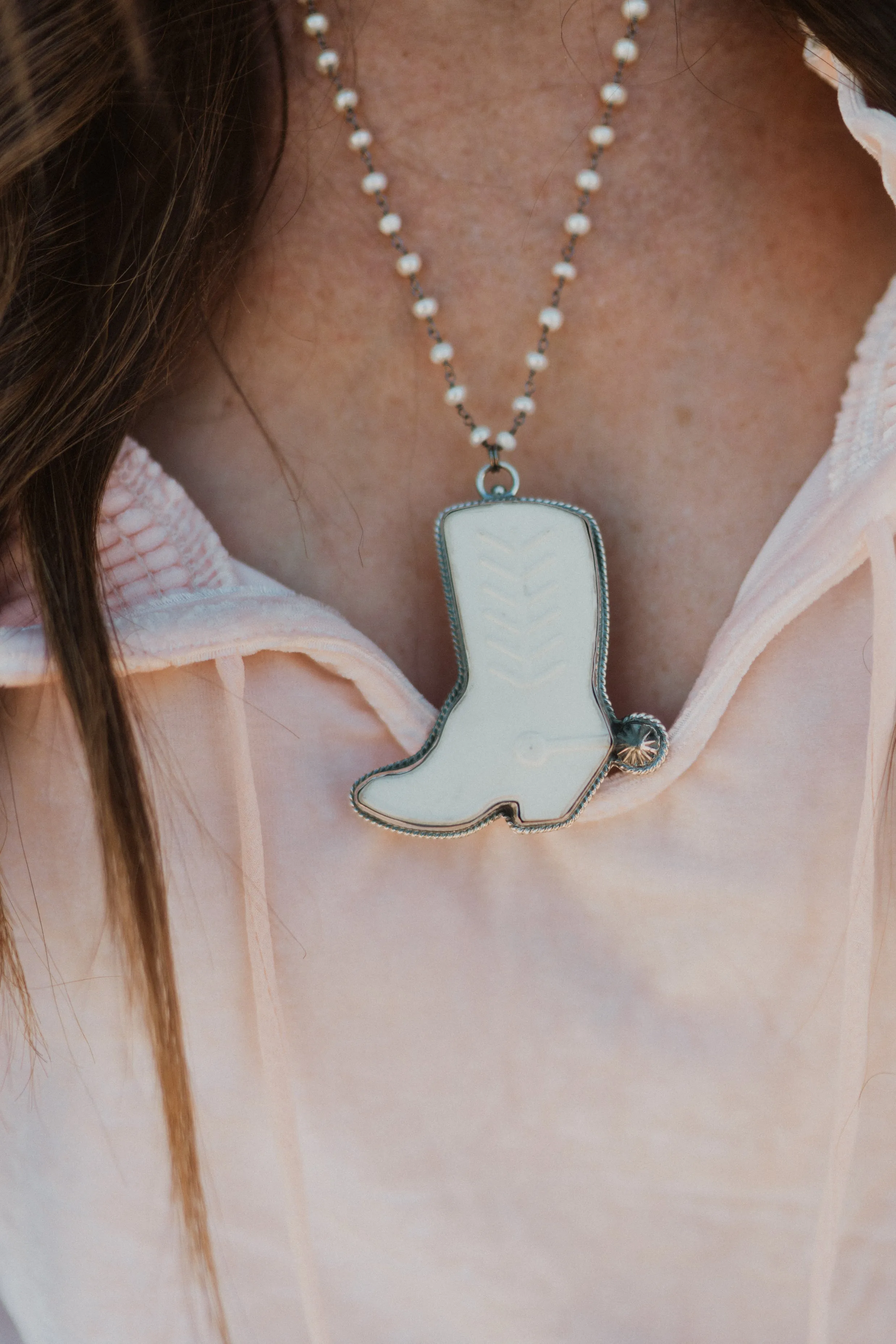 Cowboy Boot Necklace | Pearl - FINAL SALE
