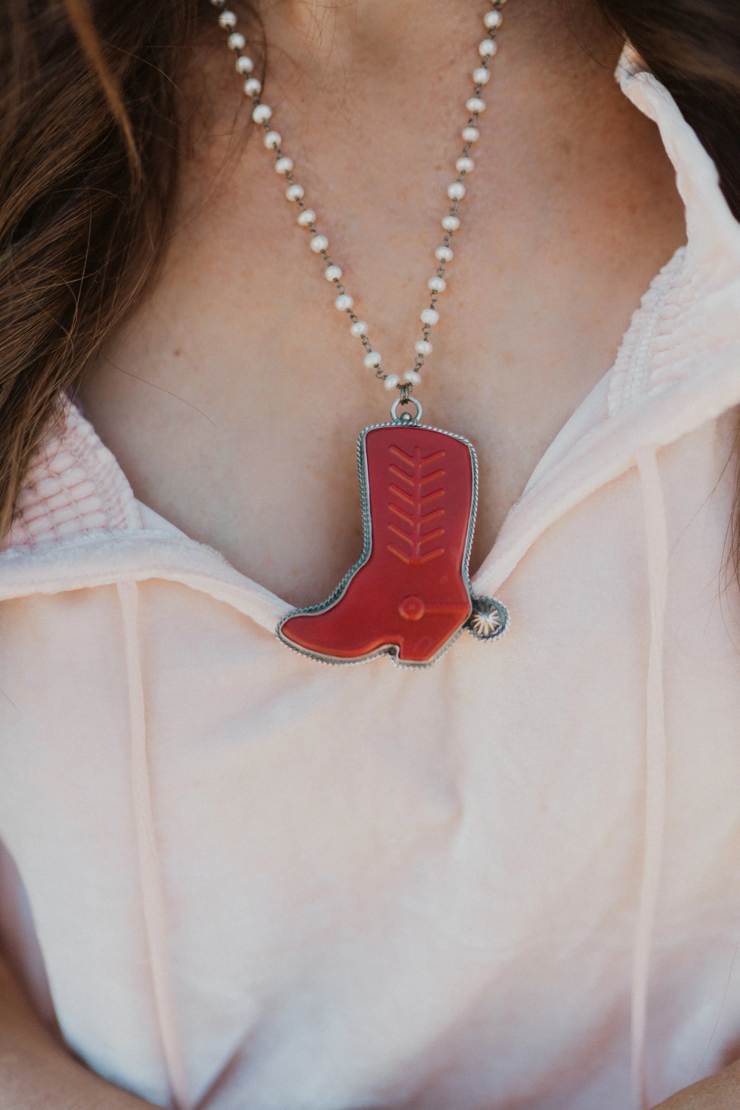 Cowboy Boot Necklace | Pearl - FINAL SALE