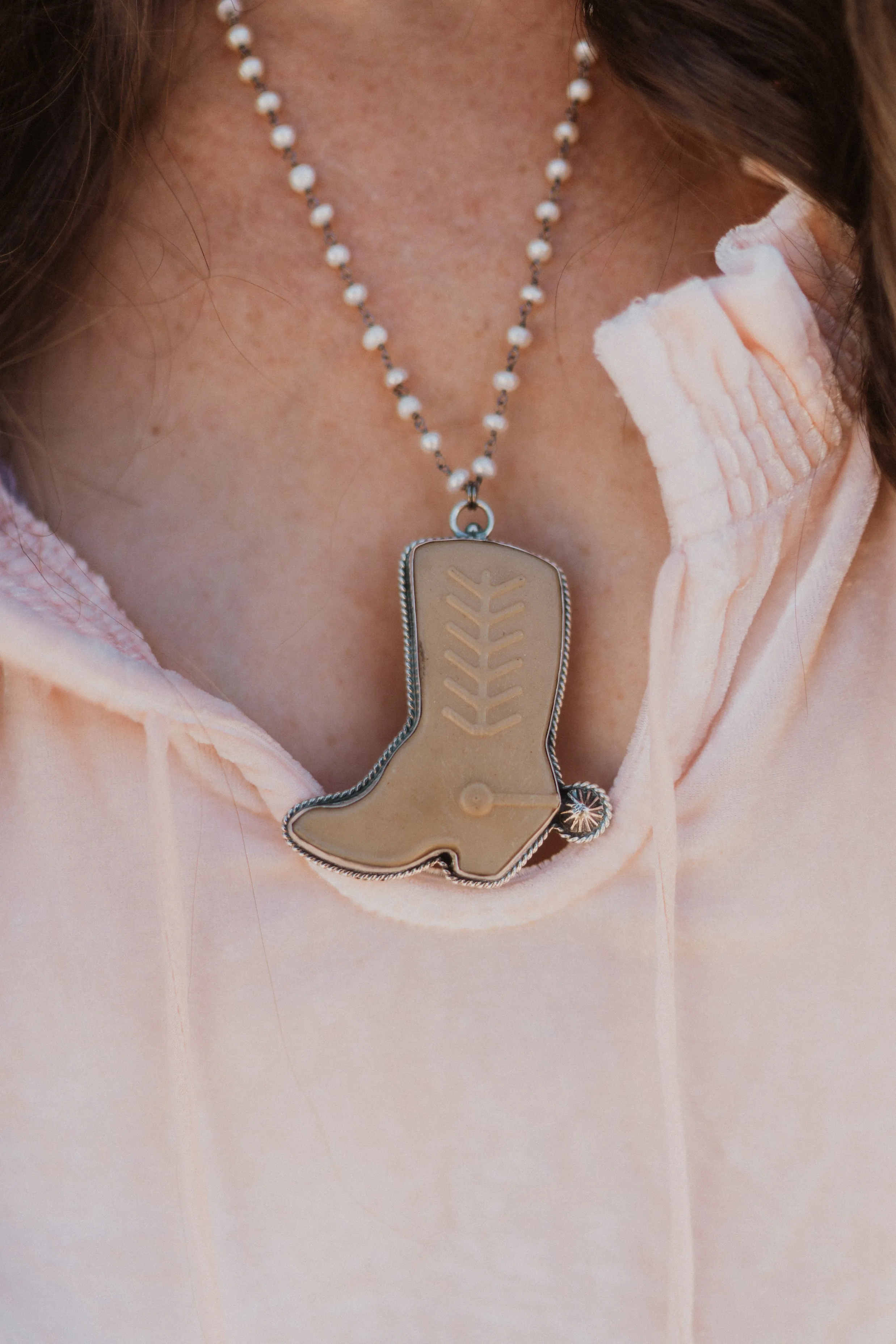 Cowboy Boot Necklace | Pearl - FINAL SALE