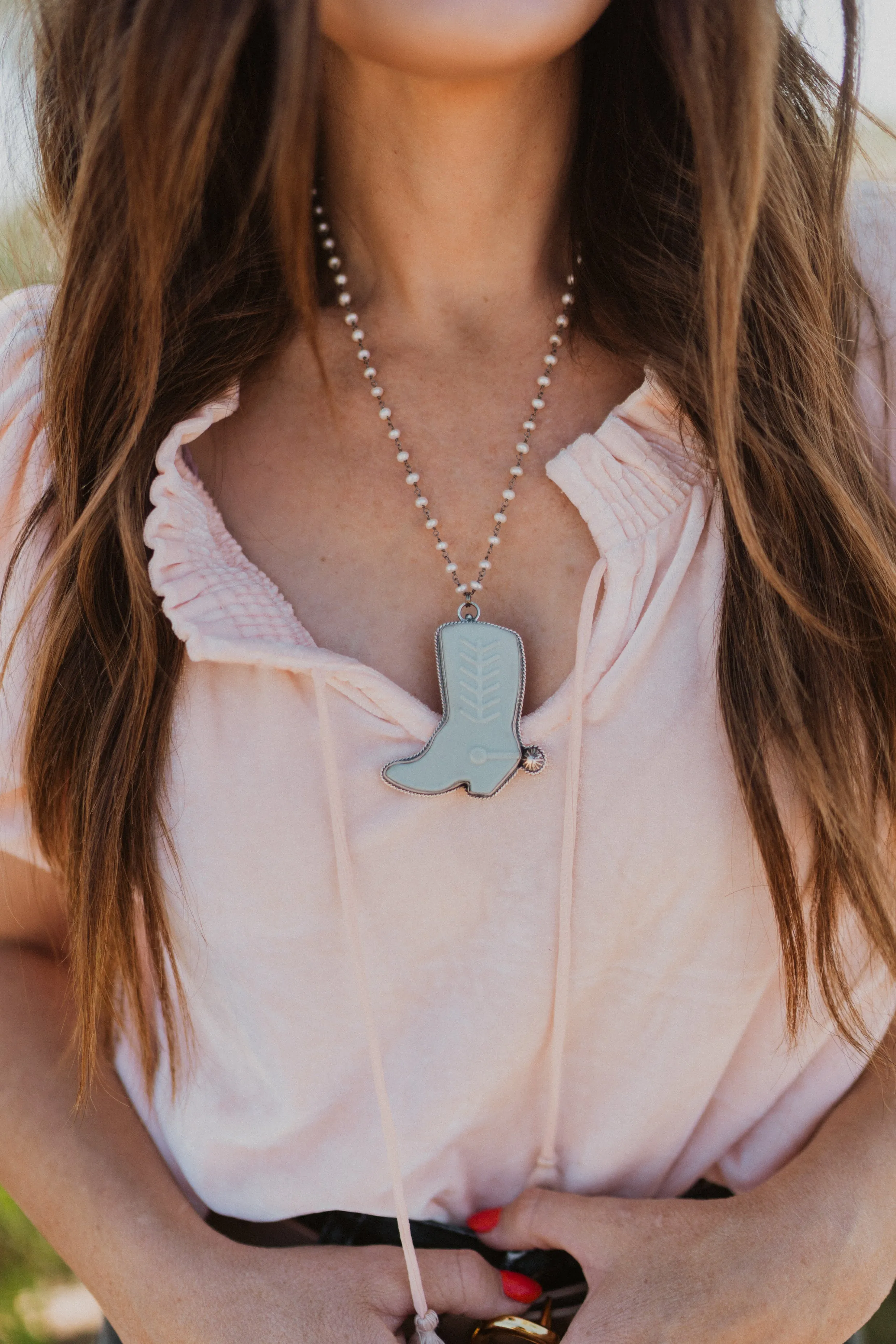 Cowboy Boot Necklace | Pearl - FINAL SALE