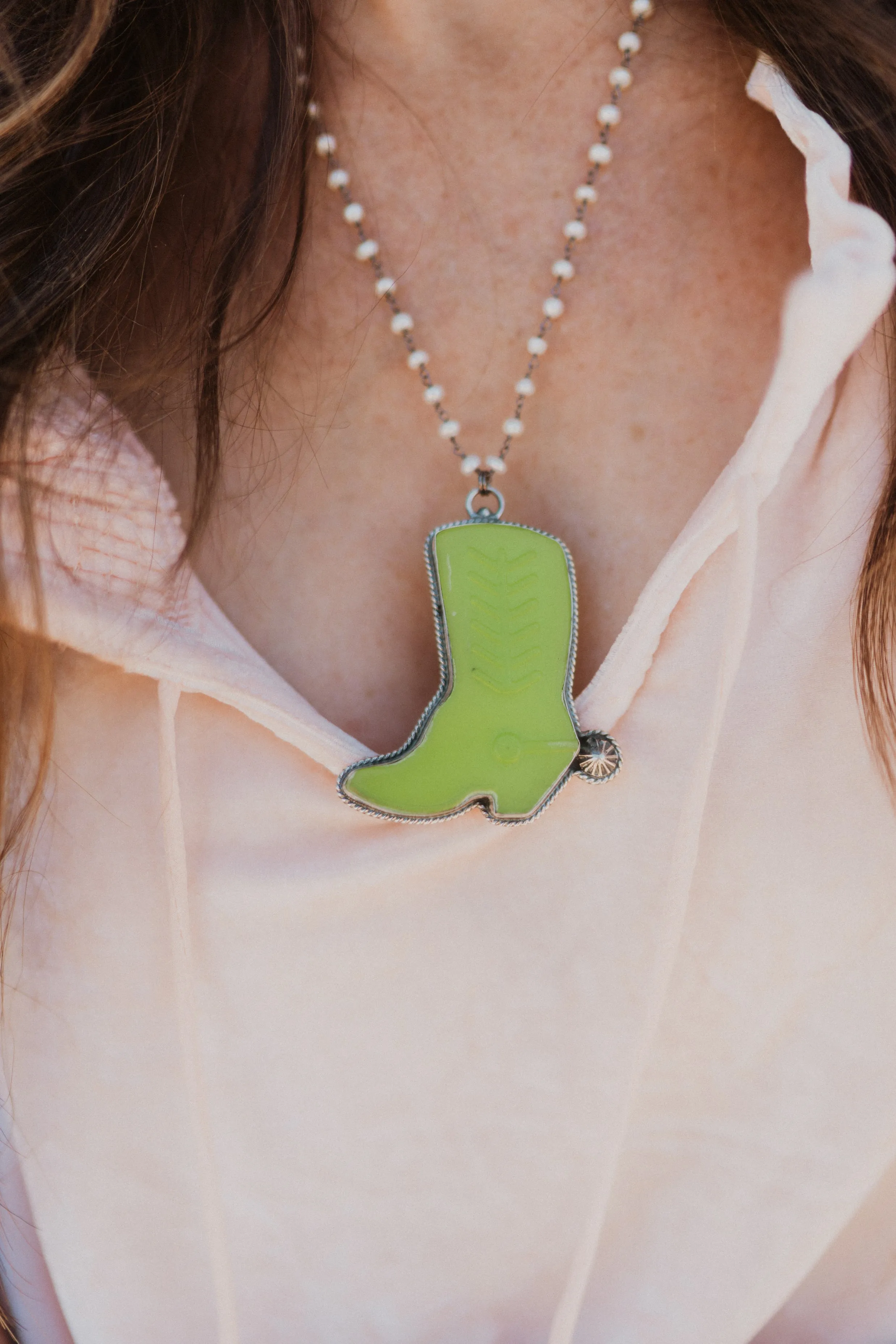 Cowboy Boot Necklace | Pearl - FINAL SALE