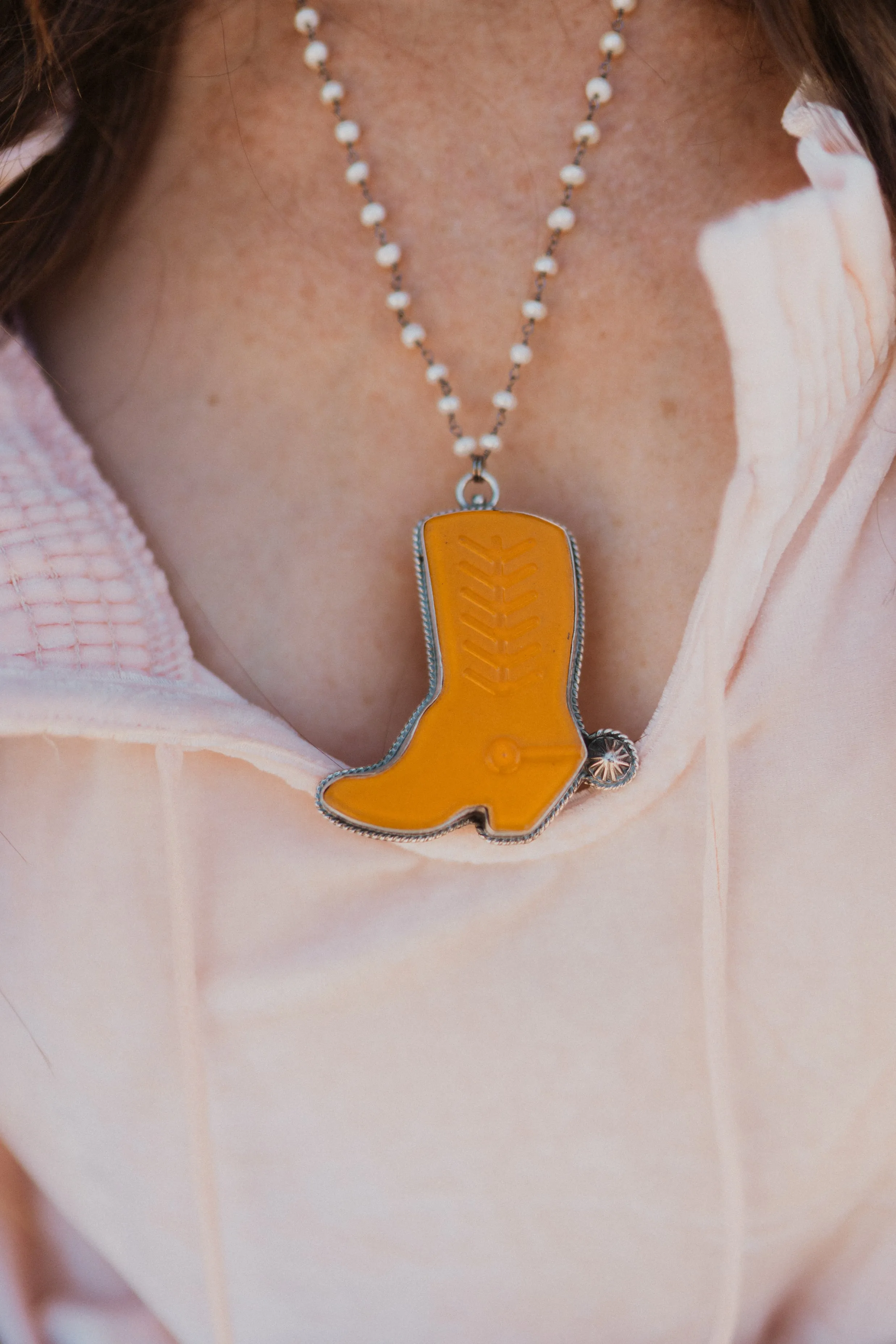Cowboy Boot Necklace | Pearl - FINAL SALE