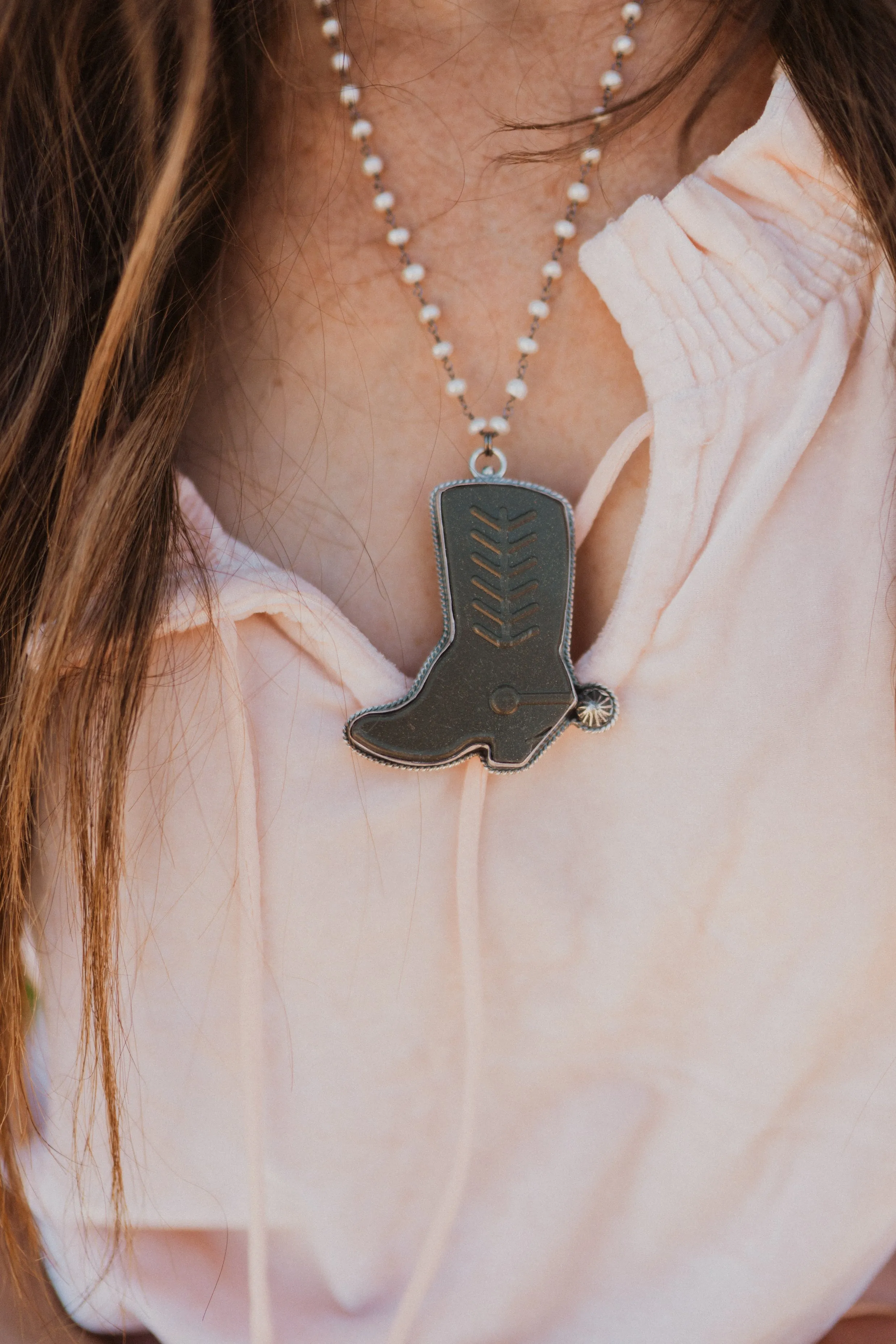 Cowboy Boot Necklace | Pearl - FINAL SALE