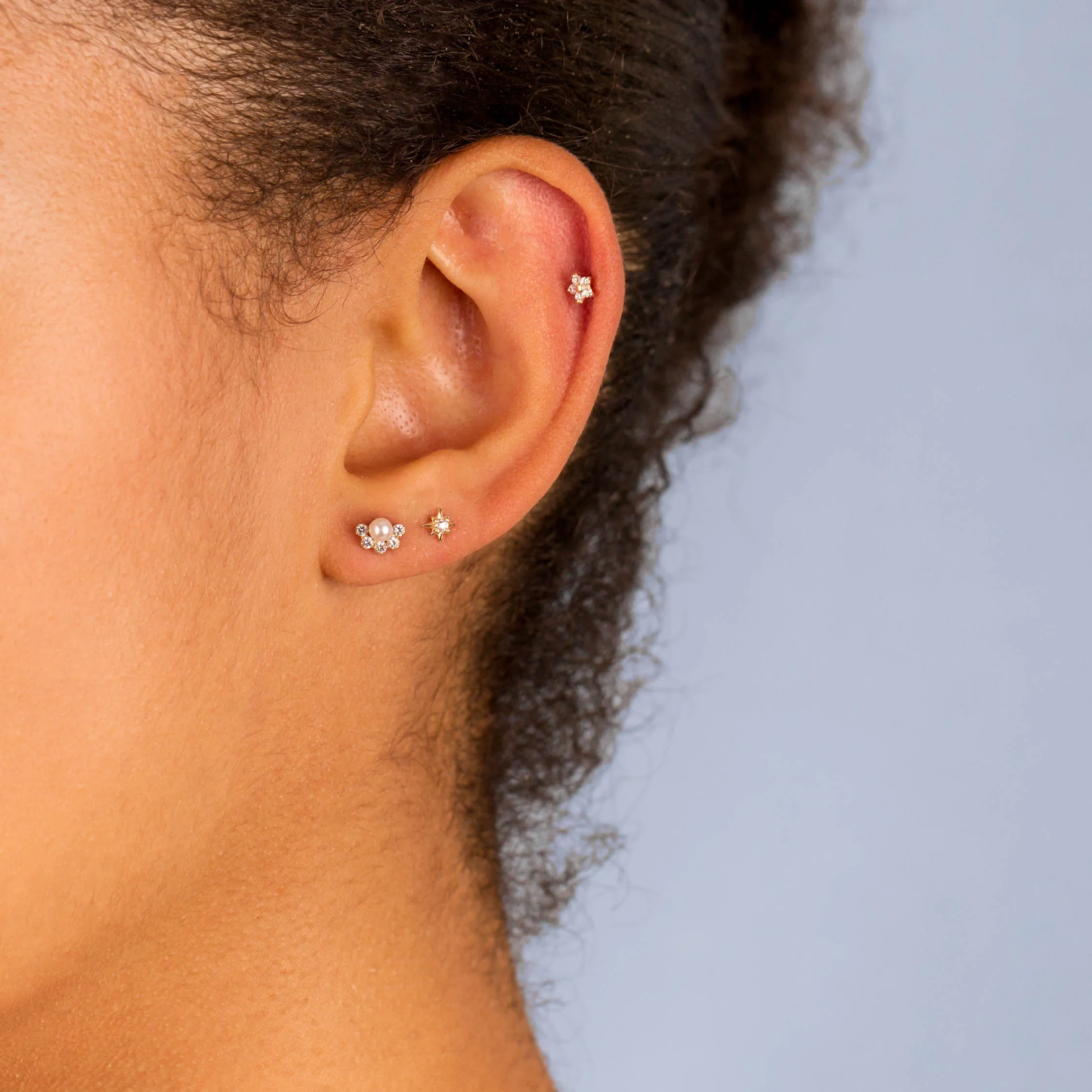 CZ Pearl Threaded Stud Earring 14K