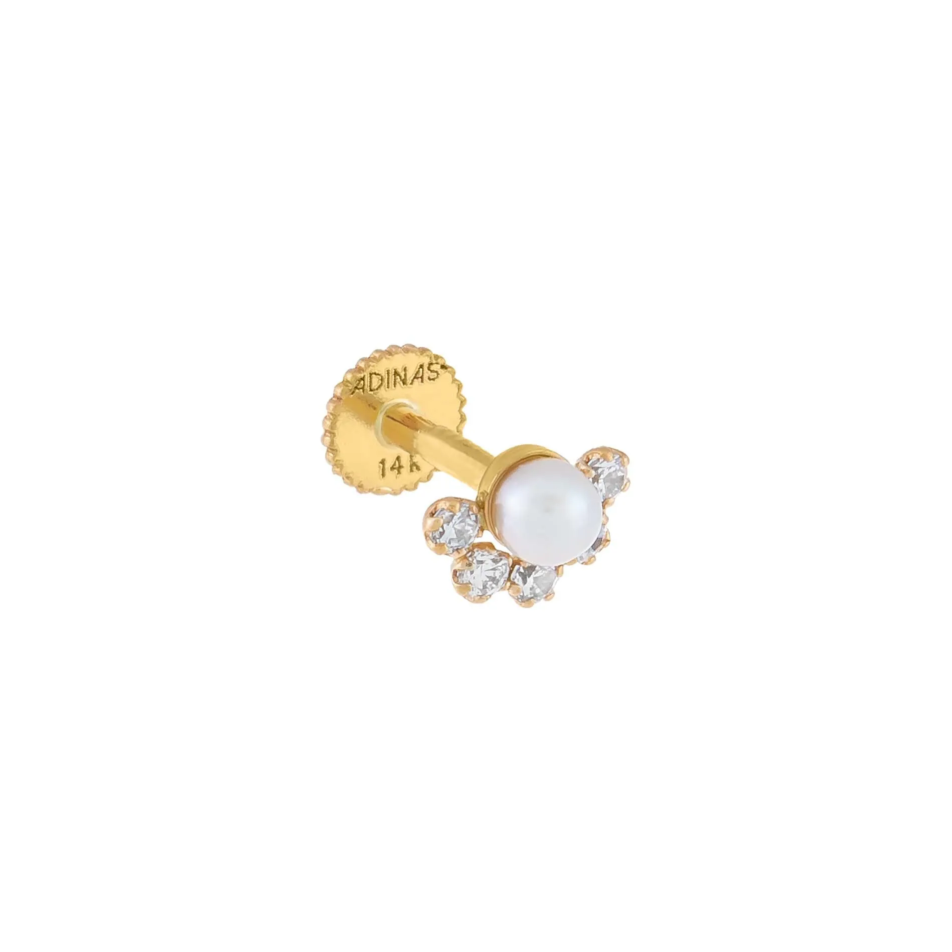 CZ Pearl Threaded Stud Earring 14K