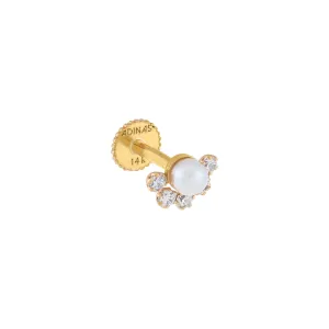 CZ Pearl Threaded Stud Earring 14K