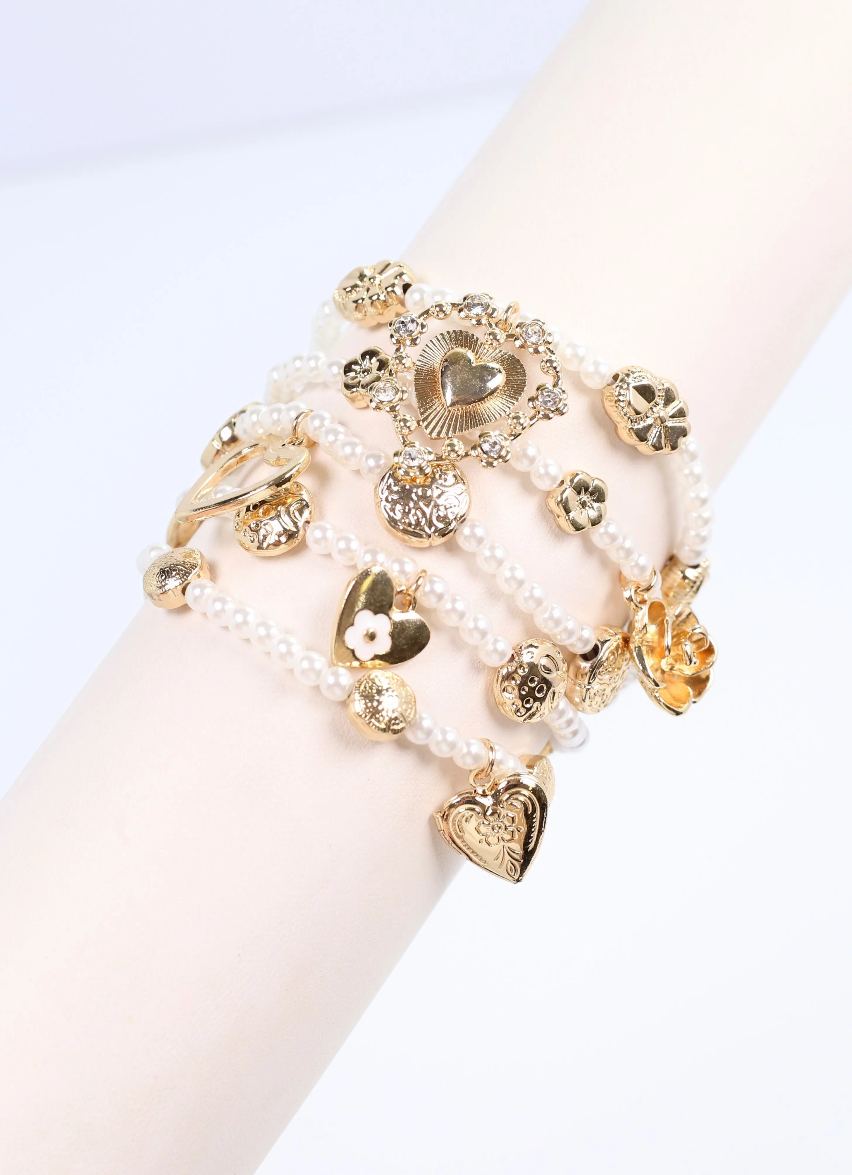 Danes Charm Pearl Bracelet Set Cream