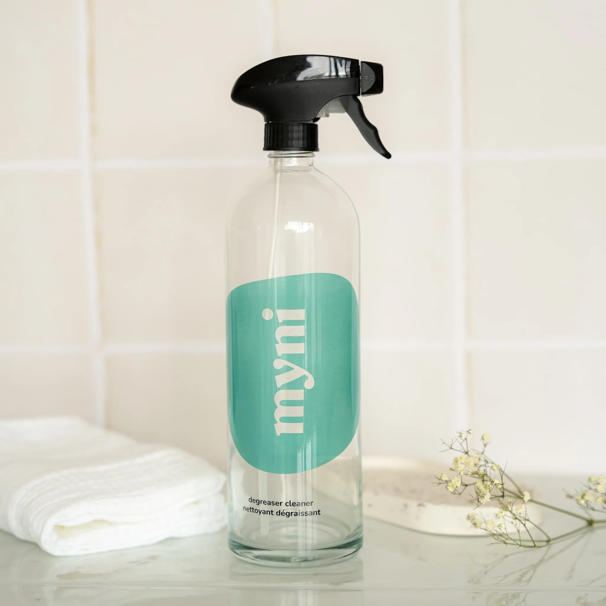 Degreaser cleaner bottle in glass
