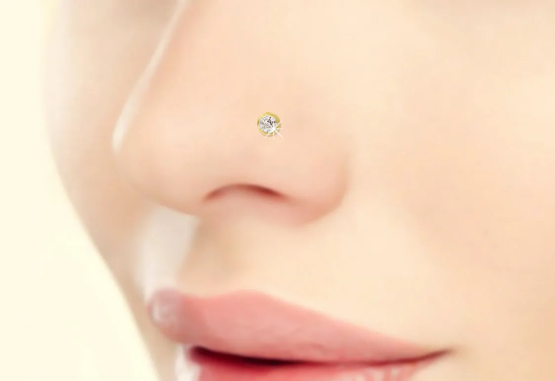 DIAMOND Nose Pin 18KT Yellow Gold IGI Certified 0.03 CT VVS clarity F-G Color