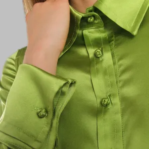 Drape Blouse with French Cuff - Chartreuse