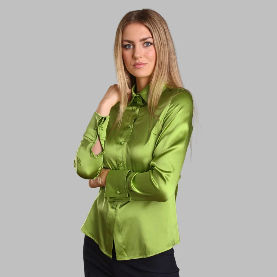 Drape Blouse with French Cuff - Chartreuse