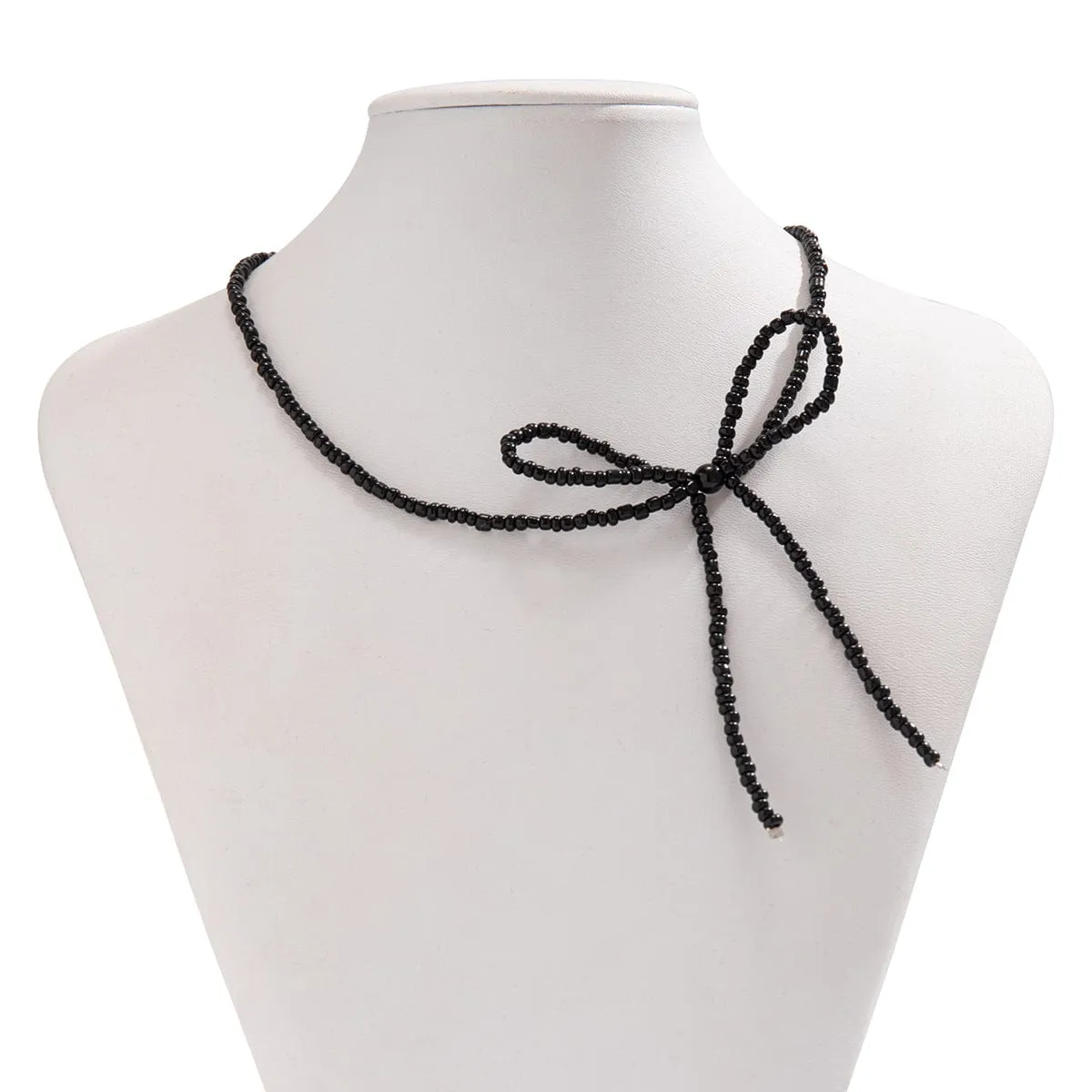 Elegant Bowknot Seed Bead Pearl Chain Choker Necklace