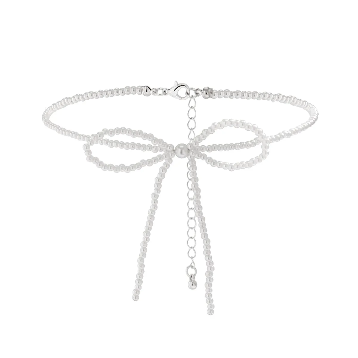 Elegant Bowknot Seed Bead Pearl Chain Choker Necklace