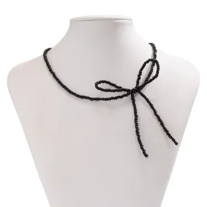 Elegant Bowknot Seed Bead Pearl Chain Choker Necklace
