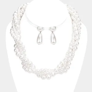 Elegant Embellished White Pearl Bridal Necklace Set | 448146