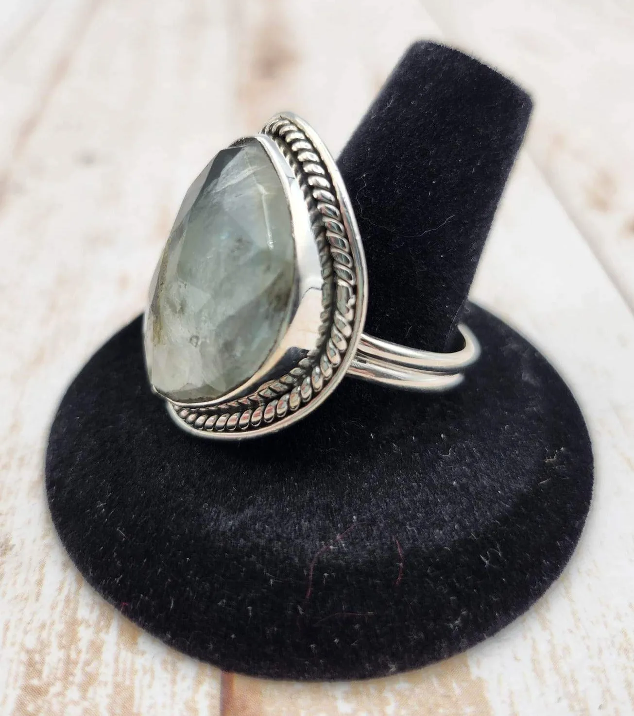 Faceted Prehnite Ring
