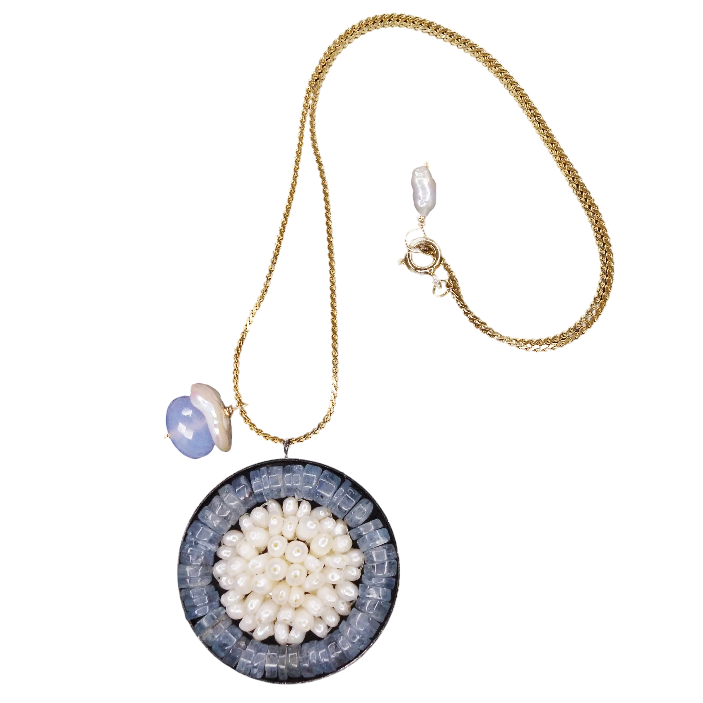 Facing Her Fears: pearl and kyanite mosaic necklace