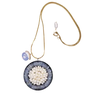 Facing Her Fears: pearl and kyanite mosaic necklace
