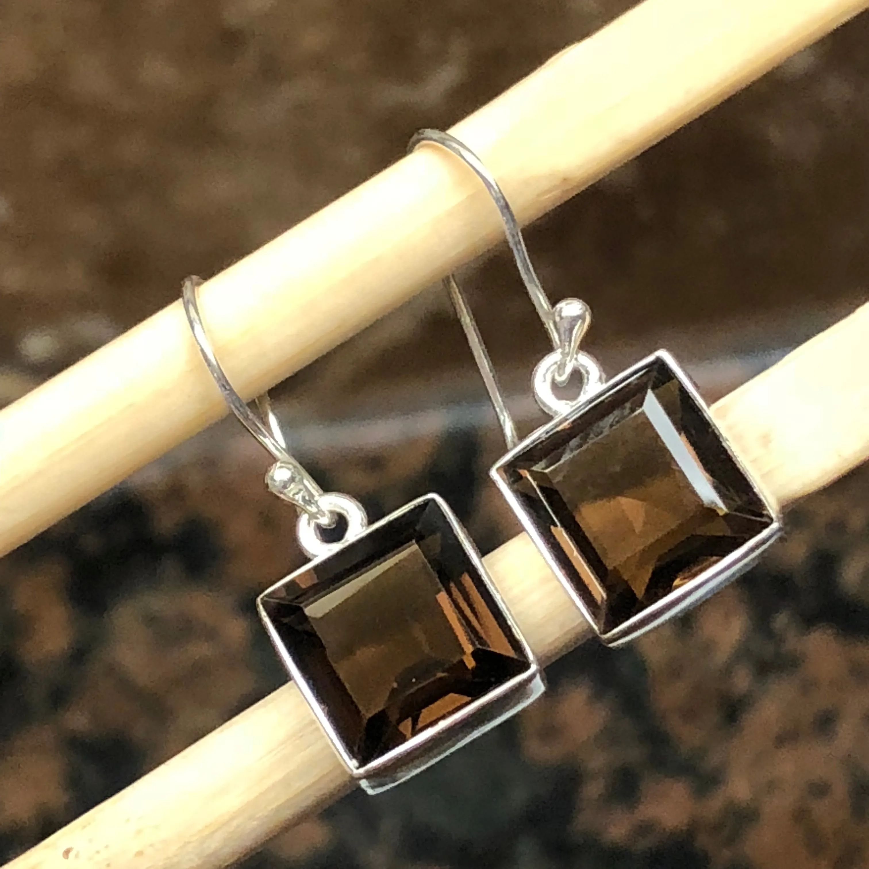 Genuine 6ct Smoky Topaz 925 Solid Sterling Silver Earrings 25mm