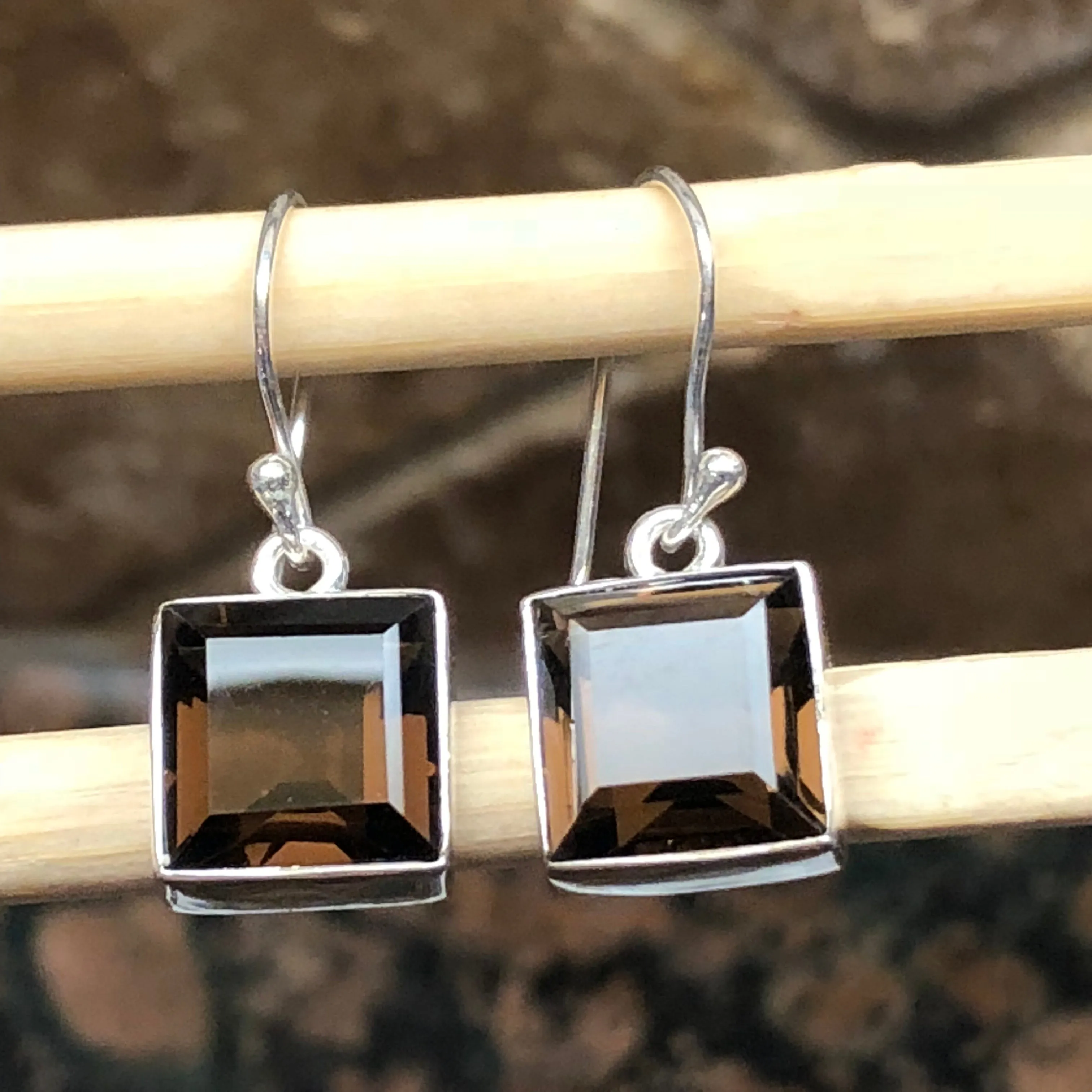 Genuine 6ct Smoky Topaz 925 Solid Sterling Silver Earrings 25mm