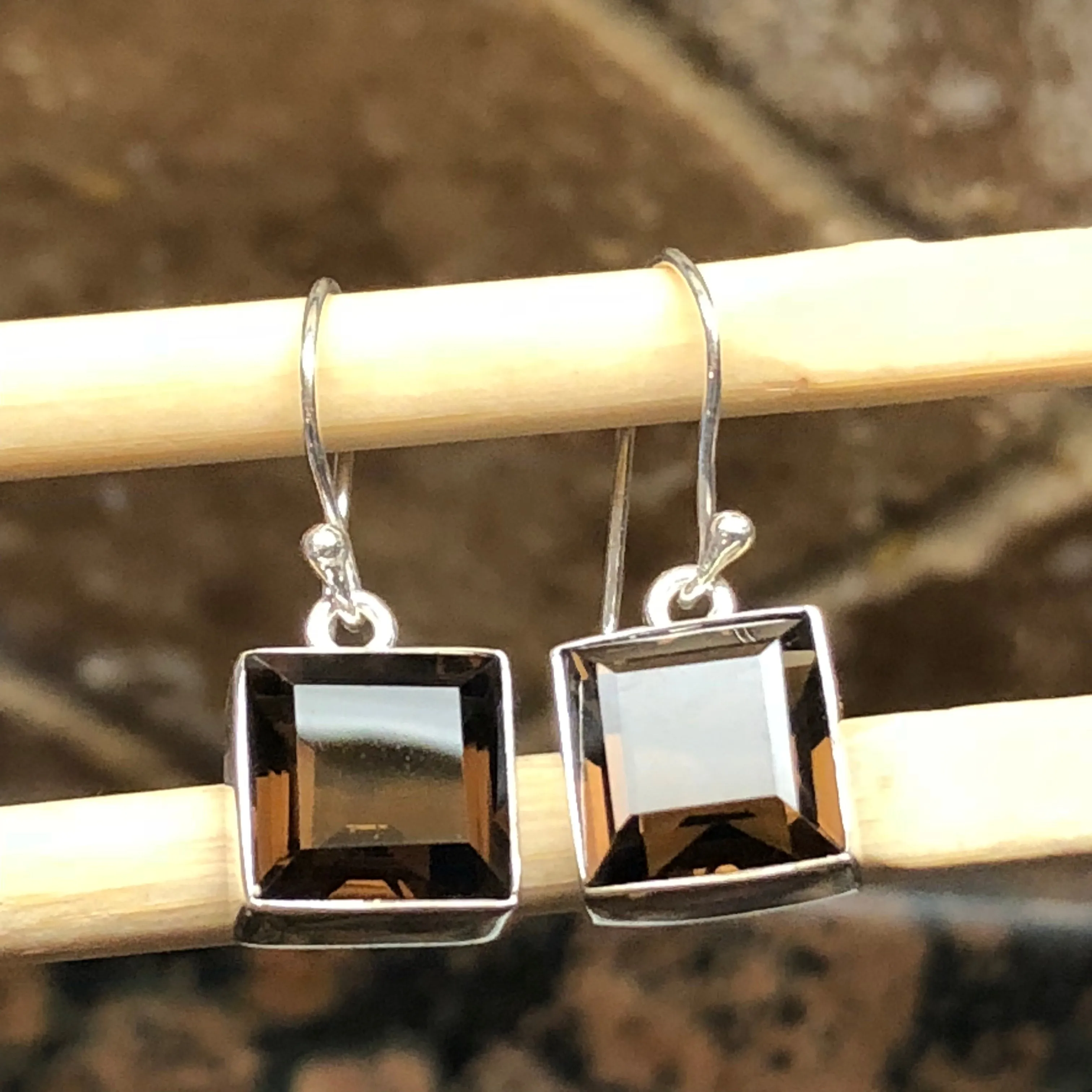 Genuine 6ct Smoky Topaz 925 Solid Sterling Silver Earrings 25mm