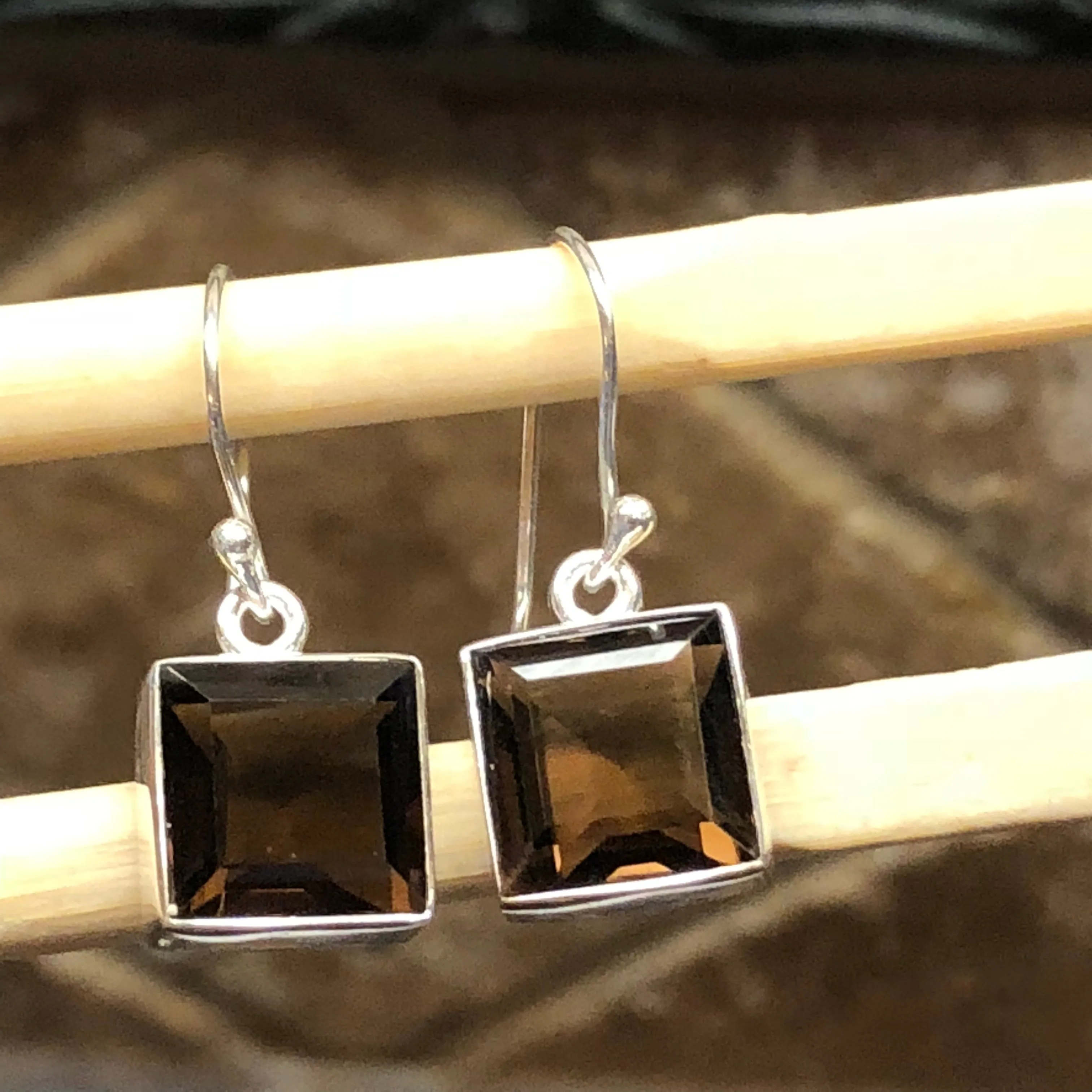 Genuine 6ct Smoky Topaz 925 Solid Sterling Silver Earrings 25mm