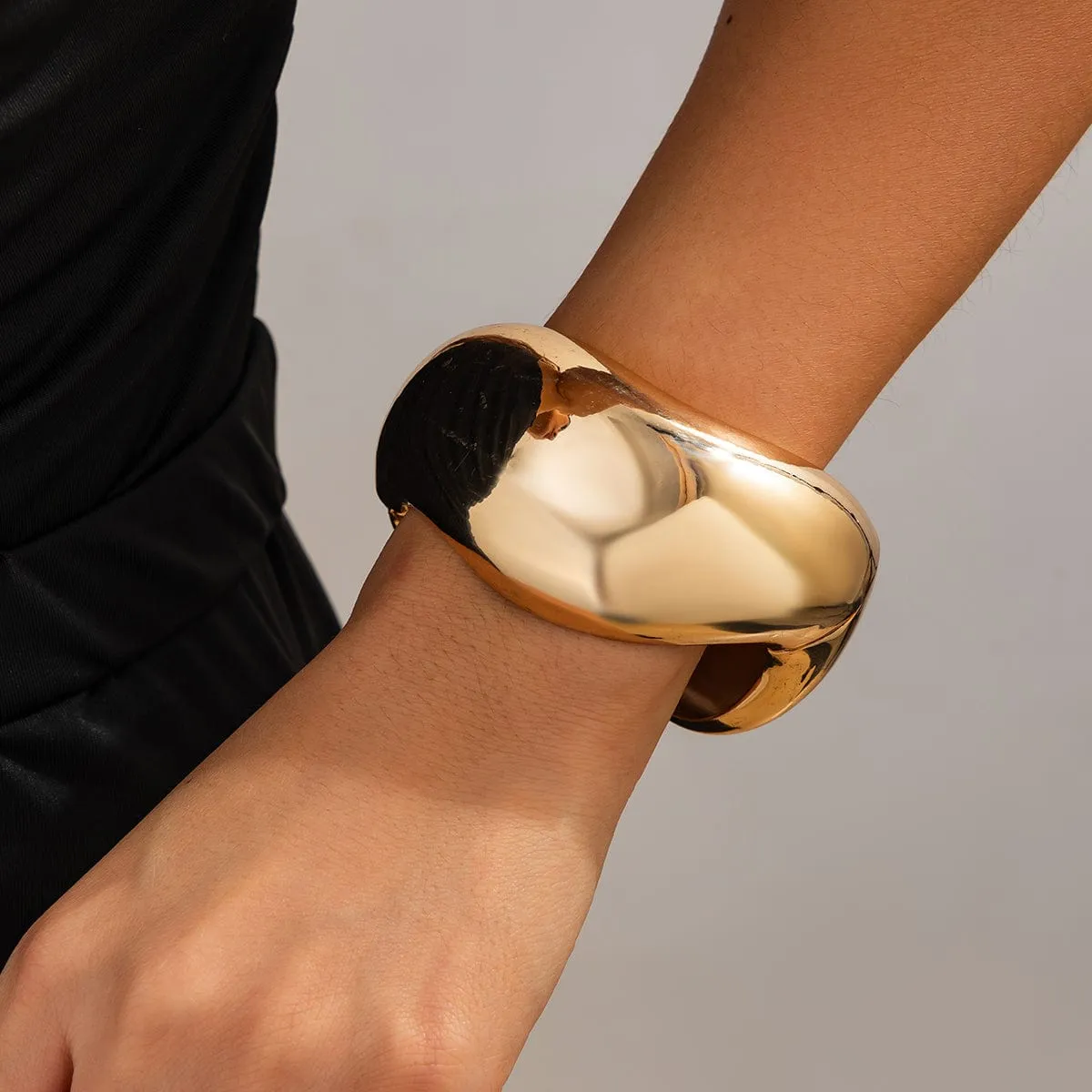 Geometric Irregular Curved Wide Cuff Bangle Bracelet